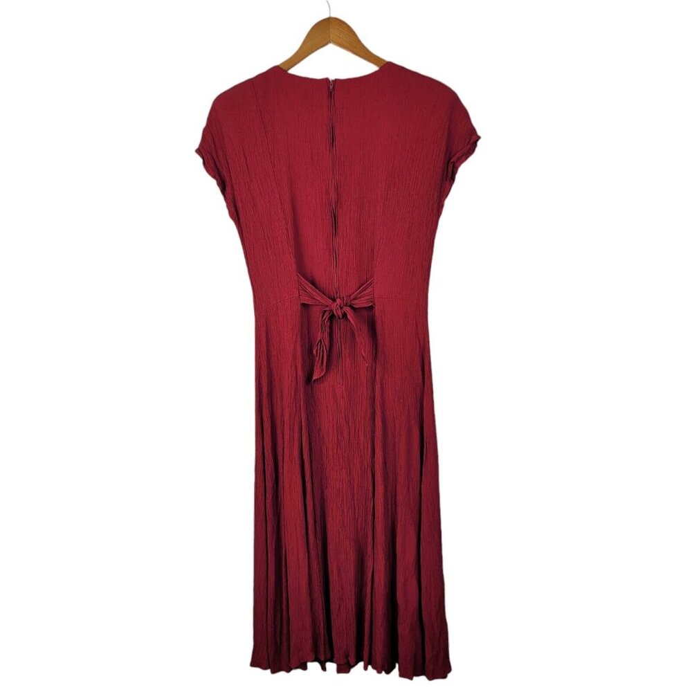 Vintage Wrap Top Dress size 10/12 Medium Grunge Modest Long Crinkle Red Midi - Picture 5 of 7